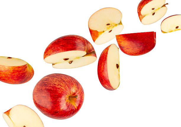 istock Falling Red Apple isolated on white background with clipping path, full depth of field 2251298681