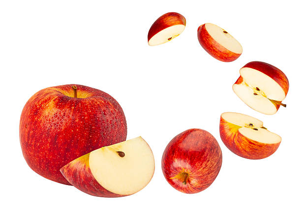 istock Falling Red Apple isolated on white background with clipping path, full depth of field 2251298685