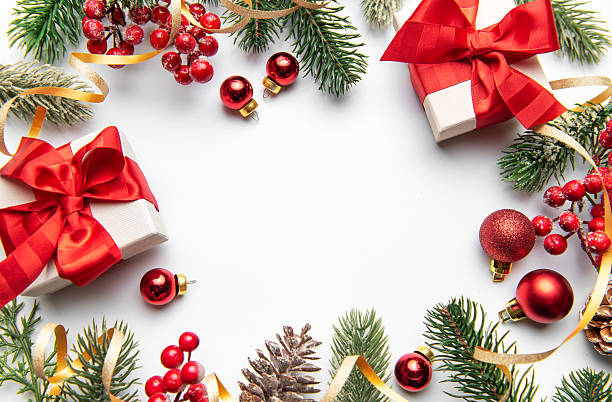 istock Christmas gifts and ornaments creating festive border 2251299144