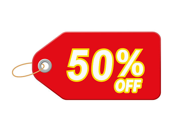 istock Red sale labels 50% off discount and price 2251300116