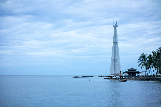 White Lighthouse and Tropical Shoreline at Beras Basah Island, Bontang