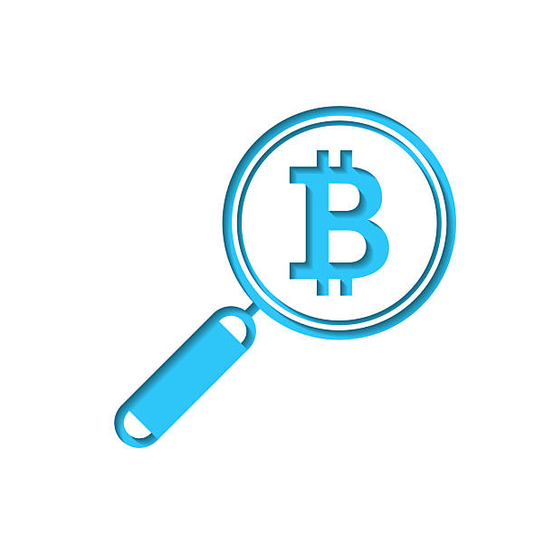 istock Magnifying glass with Bitcoin sign. Icon cut out on white paper with blue background 2251307502