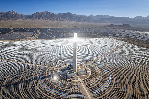 istock Concentrated Solar Power Tower and Mirror Field from Above 2251315930