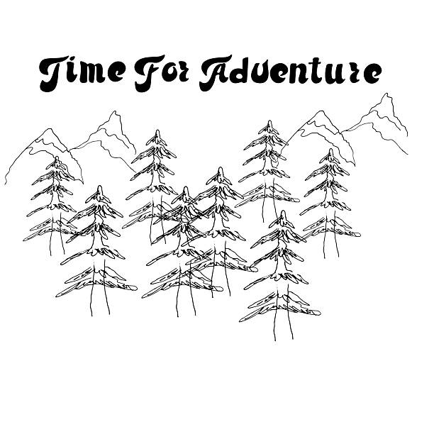istock Hand drawn adventure typography with forest and mountain illustration. Inspirational camping quote design for outdoor, travel, hiking, nature, wilderness, exploration and wanderlust art. 2251320869