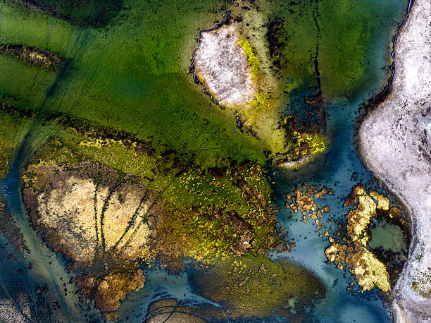 Dangers and droughts affecting lakes,Abstract photography, backgrounds for billboards, global climate-themed photographs. The magical beauty of colors. The colors and patterns of lakes and rivers.
