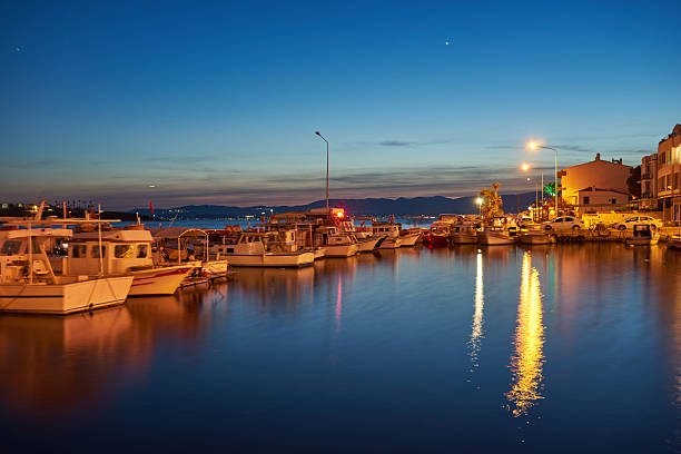 Night View of the marina in Cesme, Turkey