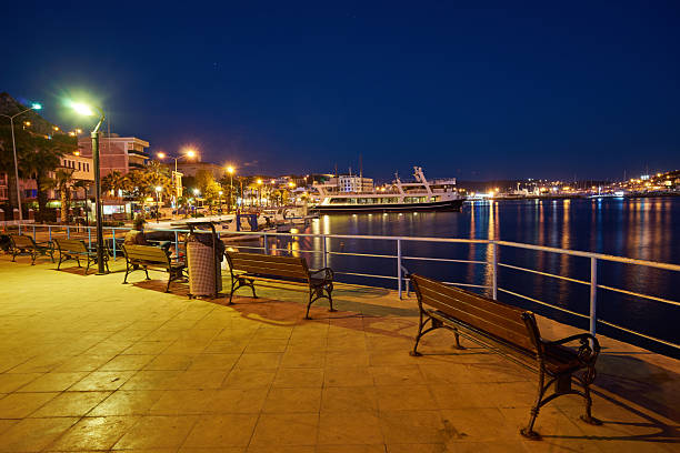 Night View of the marina in Cesme, Turkey