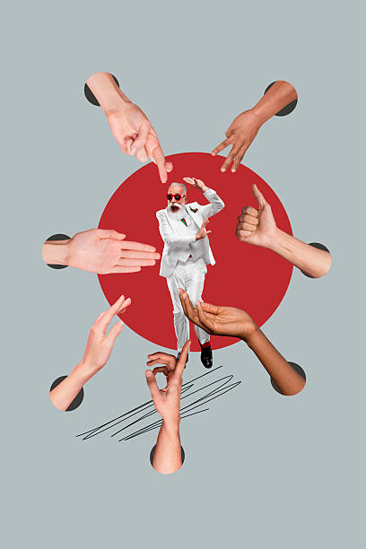 istock Collage showing glamorous man woman surrounded by pointing gesturing hands symbolizing attention and social phobia 2251323450