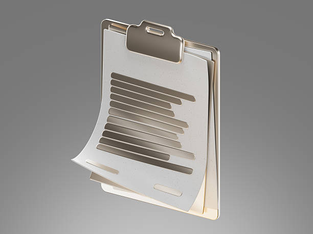 3D illustration of clipboard with paper document representing task checklist and report.