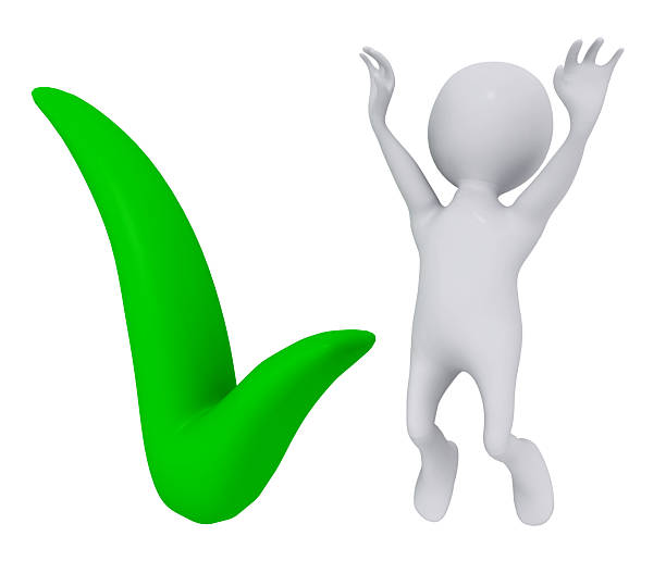 Computer generated 3D illustration with 3D figure and green check mark sign isolated on white background