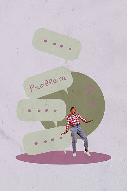 istock Creative collage showing confused man woman with question marks speech bubble illustrating mental overload life problems 2251338446