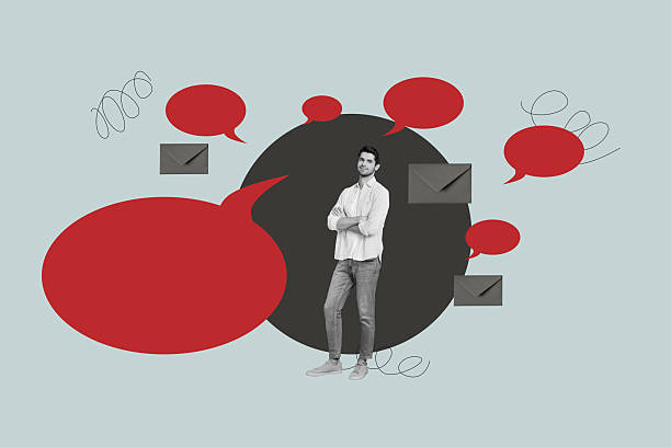 istock Collage of people chatting through devices with speech bubbles letters showing digital communication business private life concept 2251338876