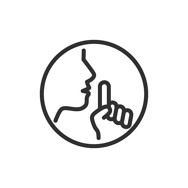 gesicht mit finger, lineares symbol. symbol für stille oder stille zone. linie mit editierbarem strich. - stillen stock-grafiken, -clipart, -cartoons und -symbole