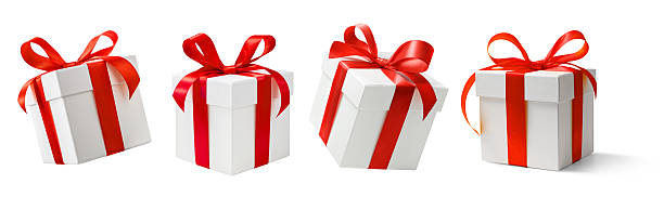 istock White presents with red bow set on a white background 2251346948