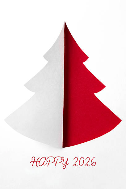 Paper Christmas tree with 2026 message on red and white background