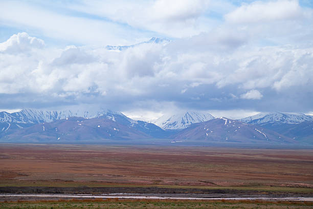 istock Vast Red Steppe Landscape with Snowy Mountains and Clouds 2251349333