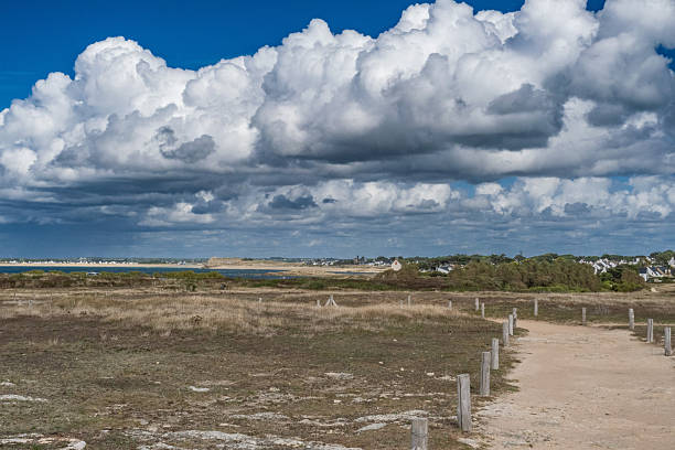 Atlantic ocean coast landscape with clouds near Quiberon peninsula in Finistère, Bretagne France