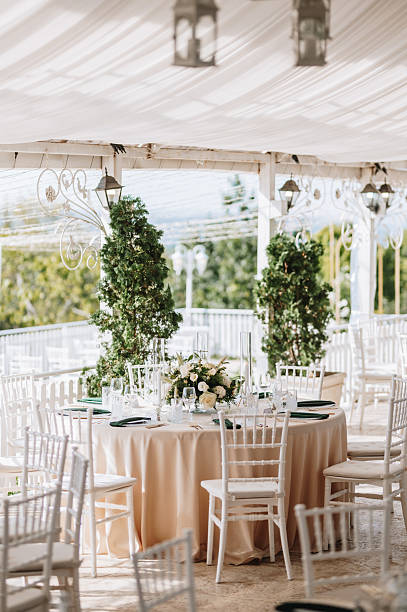 istock Wedding table with fresh flowers decoration. Forest / garden wedding 2251364263