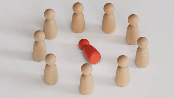 istock Hostile work environment. A Circle of Wooden figures. Harassment.3D rendering on white background. 2251367585