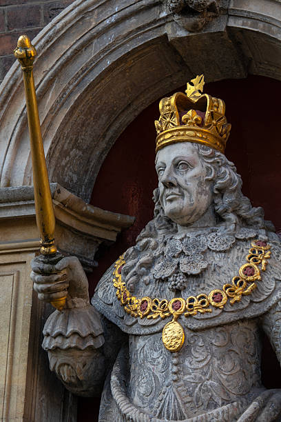Worcester, UK - November 5th 2025: Statue of King Charles II, on the exterior of The Guildhall in the historic city of Worcester in Worcestershire, UK.