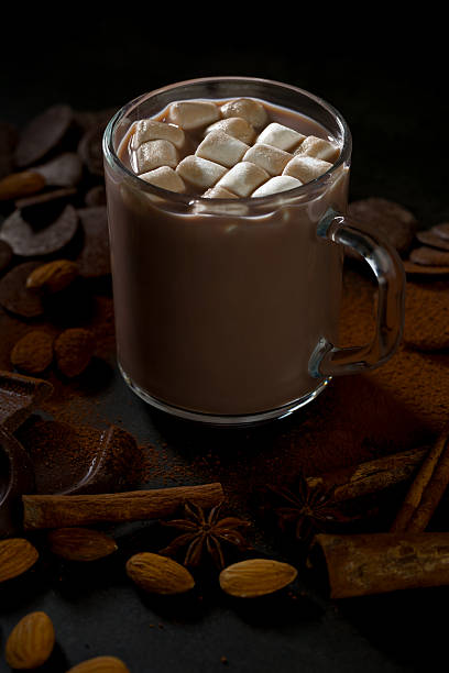 istock Hot chocolate with marshmallows and spices on a dark surface surrounded by ingredients 2251373463