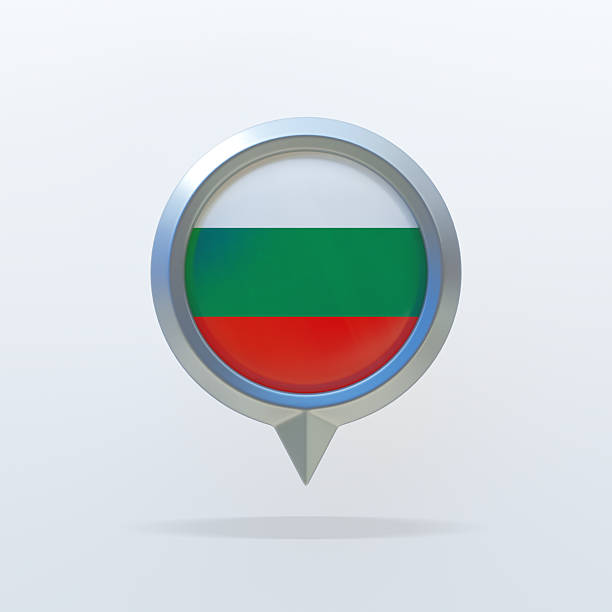 3D Metallic Map Pin with Bulgaria Flag on White Background