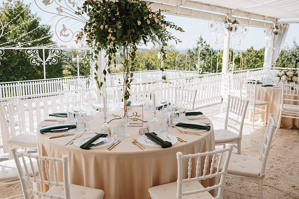 istock Wedding table with fresh flowers decoration. Forest / garden wedding 2251377074