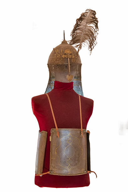 istock Roman soldier armor display with helmet, chainmail, and protective gear in a museum setting 2251380509