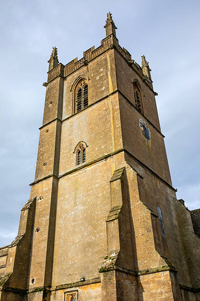 The tower of St. Edward's Church in the Cotswolds town of Stow-on-the-Wold in Gloucestershire, UK.