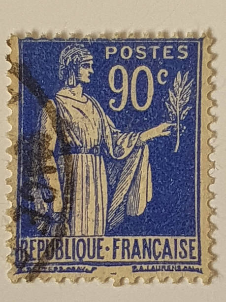 istock Blue French 90 Centimes Mouchon Postage Stamp with Allegorical Figure 2251385455