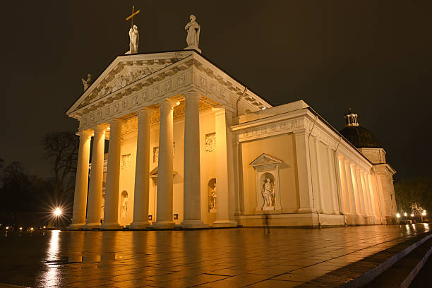 Lithuania, Vilnius - December 10, 2025: Night view of Cathedral Square in Vilnius old Town, Vilnius city, Lithuania.