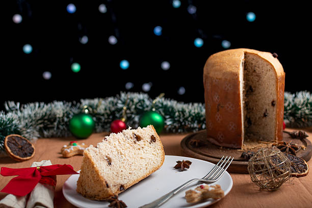 istock Slice of panettone on a Christmas table. 2251401064