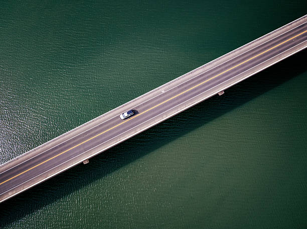 Aerial photo of the US-40 Bridge, a steel girder constructed bridge close to Duchesne,  Utah.  Scenic views of the water close to Fred Hayes State Park.