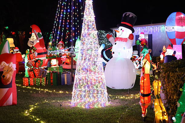 istock Christmas decoration showcasing a multicolored LED cone tree light display in Florida. 2251404239