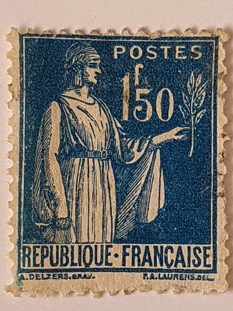 istock French 1.50 Franc Mouchon Postage Stamp with Allegorical Figure 2251406462