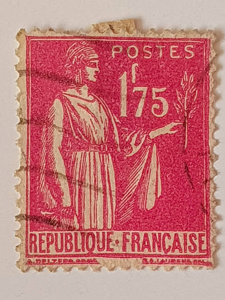 Vintage French 1.75 franc “Mouchon” postage stamp featuring an allegorical figure, ideal for philately, collectibles, and historical postal themes