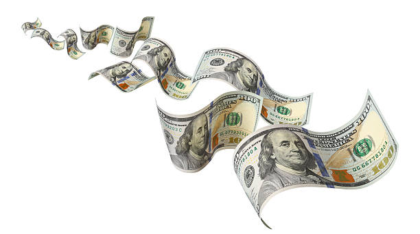 istock Flying hundred dollar bills, isolated on white background 2251411073