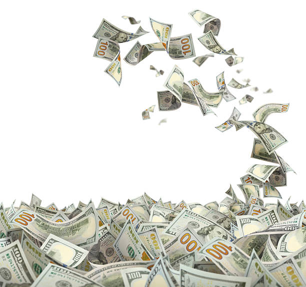 istock Flying hundred dollar bills, isolated on white background 2251411121