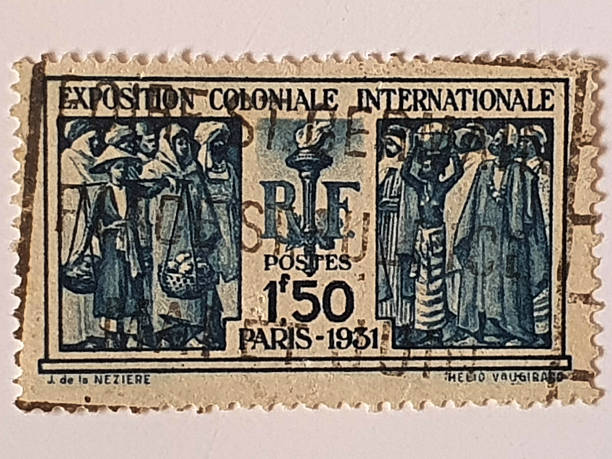 Vintage 1.50 F French postage stamp from 1931, blue color, classic design, collectible and historic, perfect for philately and paper artifact collections