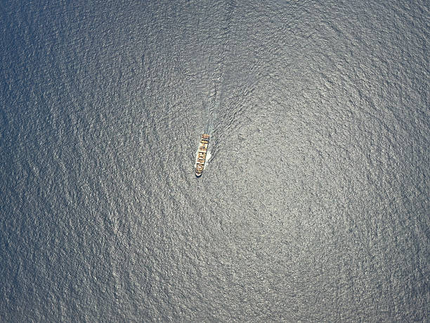 View from above on old pirate ship in the middle of a sea (Madeira island, Portugal).
