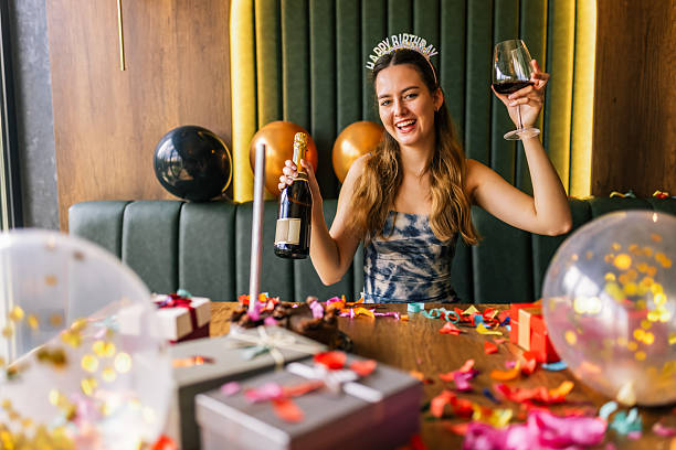 istock Birthday Girl With Wine 2251423541