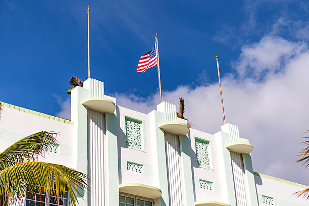 istock Art Deco building architecture. Architectural building. Modern hotel. Art deco architectural district. Art Deco. Modern building of Miami beach. Ocean drive. Miami South Beach in Ocean Drive 2251435043
