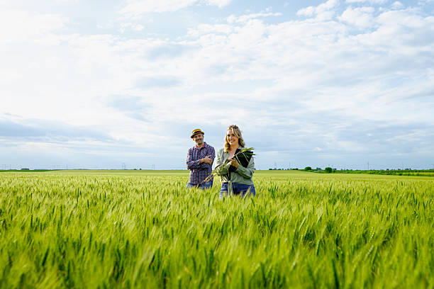 istock Two farmers standing in wheat field examining crop yield.. 2251440770