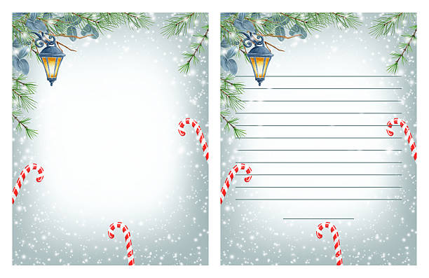 istock Christmas letter to Santa template, wishlist with winter greenery and vintage lantern. 2251442963