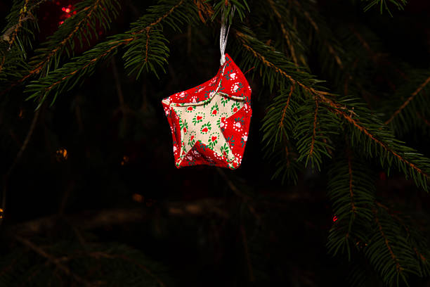 Christmas adornments in the pine tree