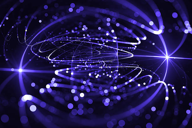 Communication Connection Fiber Optic Spiral Particle AI Quantum Network Speed Vortex Unity Exploding Epicenter Abstract Tunnel Navy Blue Neon LED Light Beam Trail Laser Igniting Orbiting Pattern Big Data WEB3 5G Circle Bokeh Ultra Violet Black Background Technology Futuristic Fantasy Fractal Art Digitally Generated Image for presentation, flyer, card, poster, brochure, banner