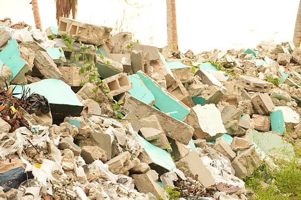 Devastating scene of a pile of rubble and debris from a destroyed building