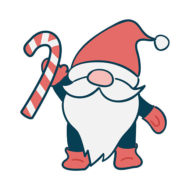 This is an illustration of a Christmas gnome styled like Santa Claus.