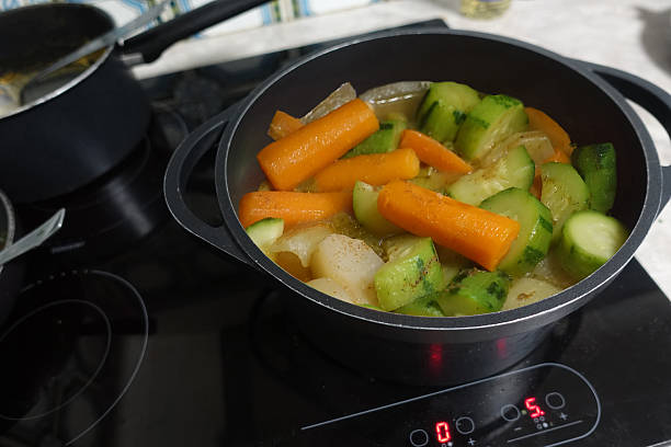 Meatless vegetable stew.  Vegetarian cuisine.  Cooked in a casserole dish.