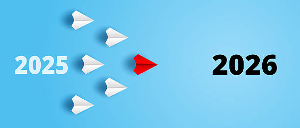 istock Concept for Planning Success Goals for 2026. Red Paper Plane Flying Toward Success in 2026. paper art style. vector. 2251494021